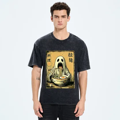 Tokyo‑Tiger Ghost Ramen Meme Washed T‑Shirt