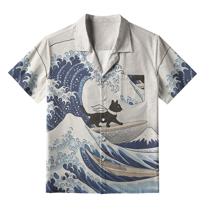 Tokyo-Tiger Black Cat Surfing Aloha Hawaiian Shirt