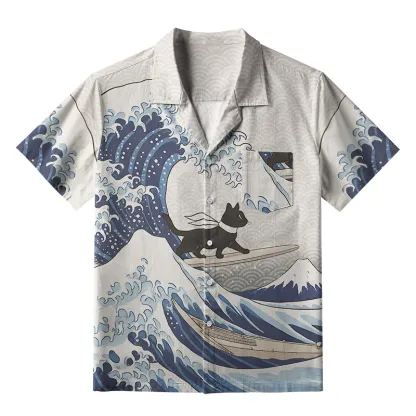 Tokyo-Tiger Black Cat Surfing Aloha Hawaiian Shirt
