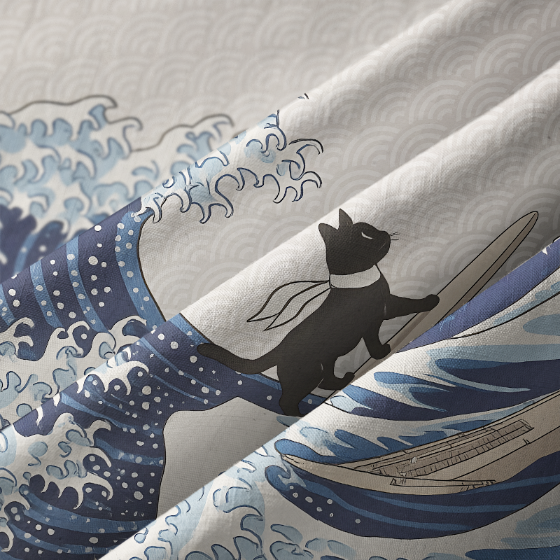 Tokyo-Tiger Black Cat Surfing Button-up Shirt