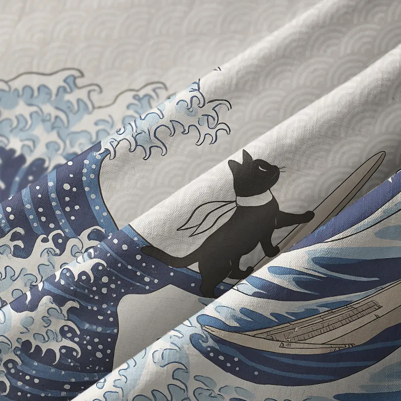 Tokyo-Tiger Black Cat Surfing Button-up Shirt