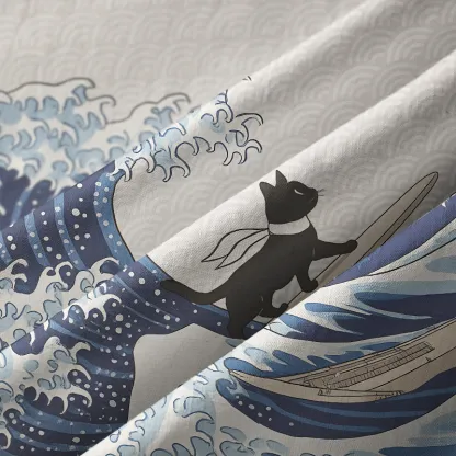 Tokyo-Tiger Black Cat Surfing Button-up Shirt