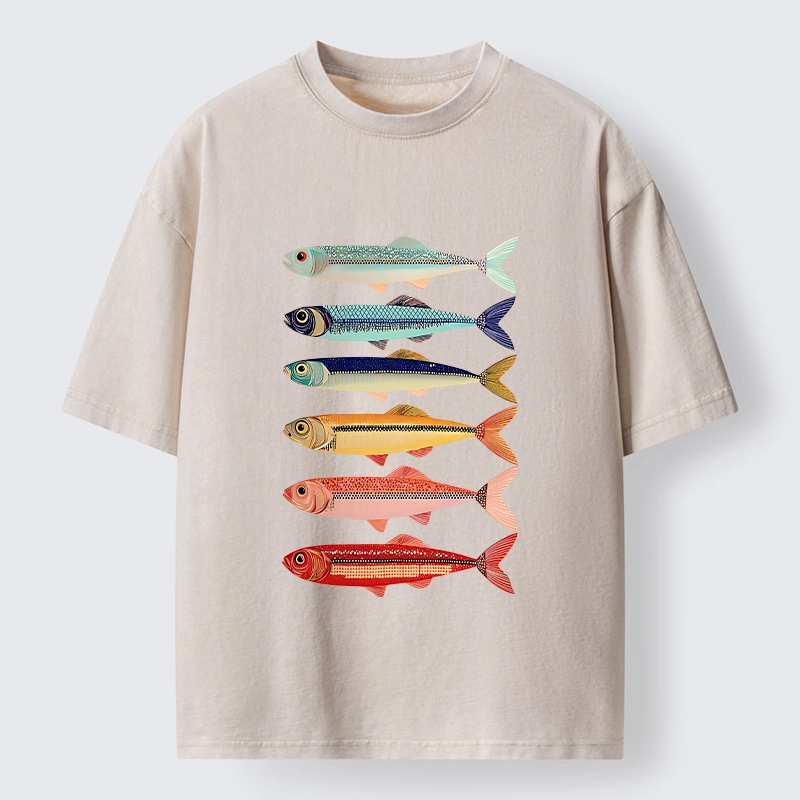 Tokyo‑Tiger Colorful Fish Stack Washed T‑Shirt
