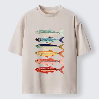 Tokyo‑Tiger Colorful Fish Stack Washed T‑Shirt
