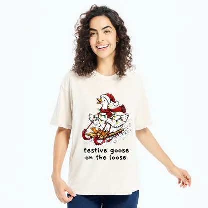 Tokyo-Tiger Funny Christmas Lights Goose Meme Washed T-Shirt