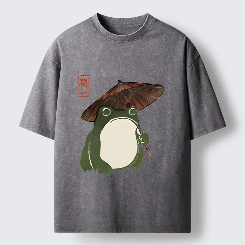 Tokyo‑Tiger Zen Frog Vibe Washed T‑Shirt