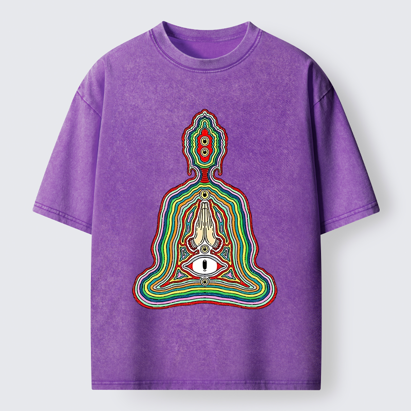 Tokyo-Tiger Colorful Multi Eye Buddha Washed T-Shirt