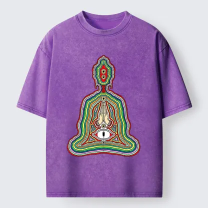 Tokyo-Tiger Colorful Multi Eye Buddha Washed T-Shirt