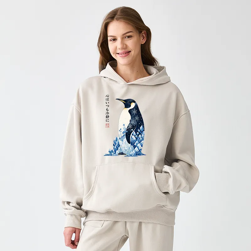 Tokyo-Tiger Keep Calm Penguin Adult Fleece Hoodie