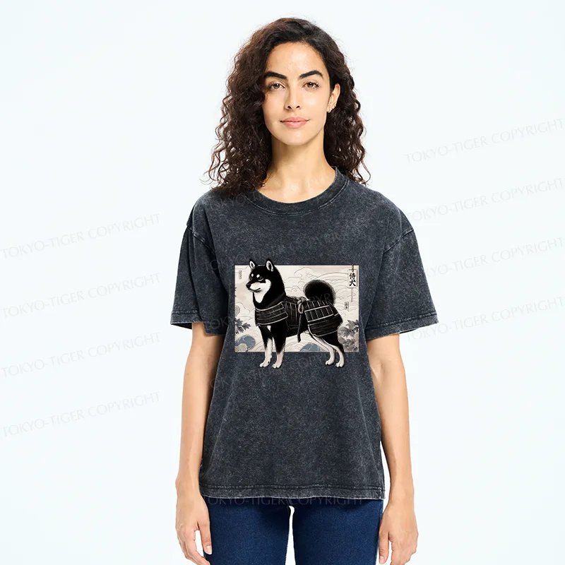 Tokyo-Tiger Cute Japanese Shiba Inu Washed T-Shirt