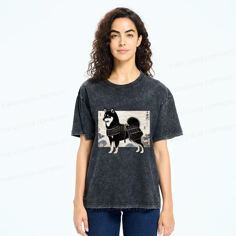 Tokyo-Tiger Cute Japanese Shiba Inu Washed T-Shirt