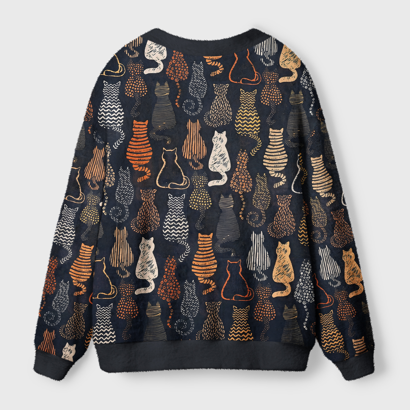 Tokyo-Tiger Abstract Line Art Cat All‑Over Print  Cardigan Sweater