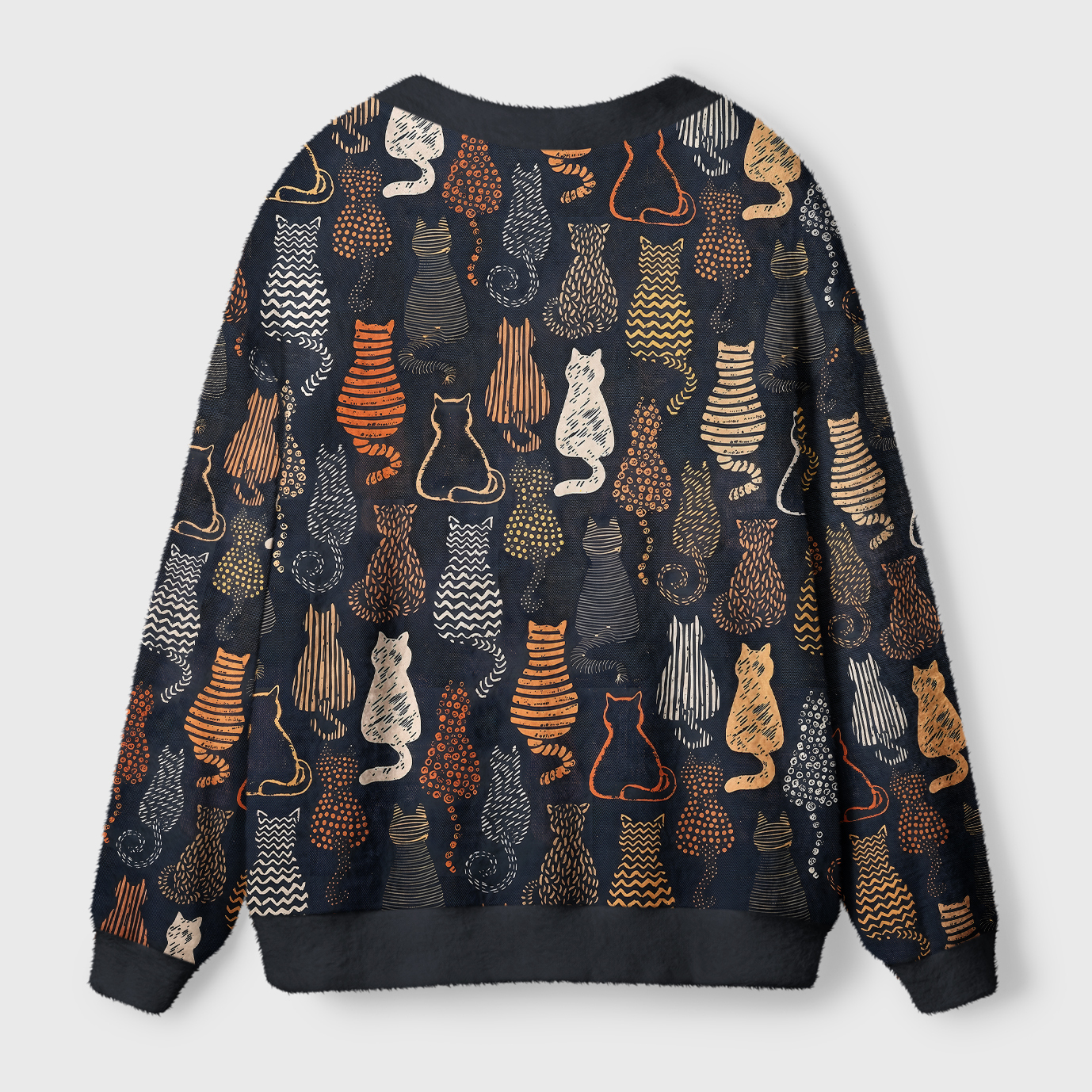 Tokyo-Tiger Abstract Line Art Cat All‑Over Print  Cardigan Sweater