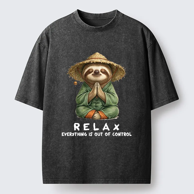 Tokyo-Tiger Zen Relax Sloth Graphic Washed T-Shirt