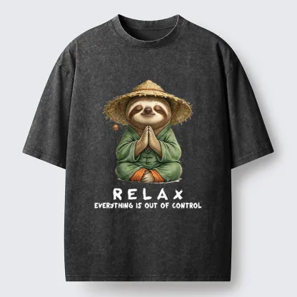 Tokyo-Tiger Zen Relax Sloth Graphic Washed T-Shirt