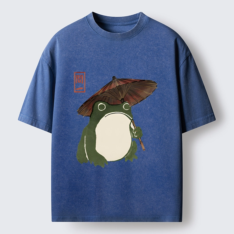 Tokyo‑Tiger Zen Frog Vibe Washed T‑Shirt