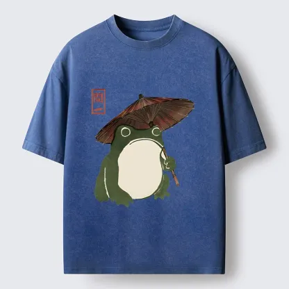 Tokyo‑Tiger Zen Frog Vibe Washed T‑Shirt