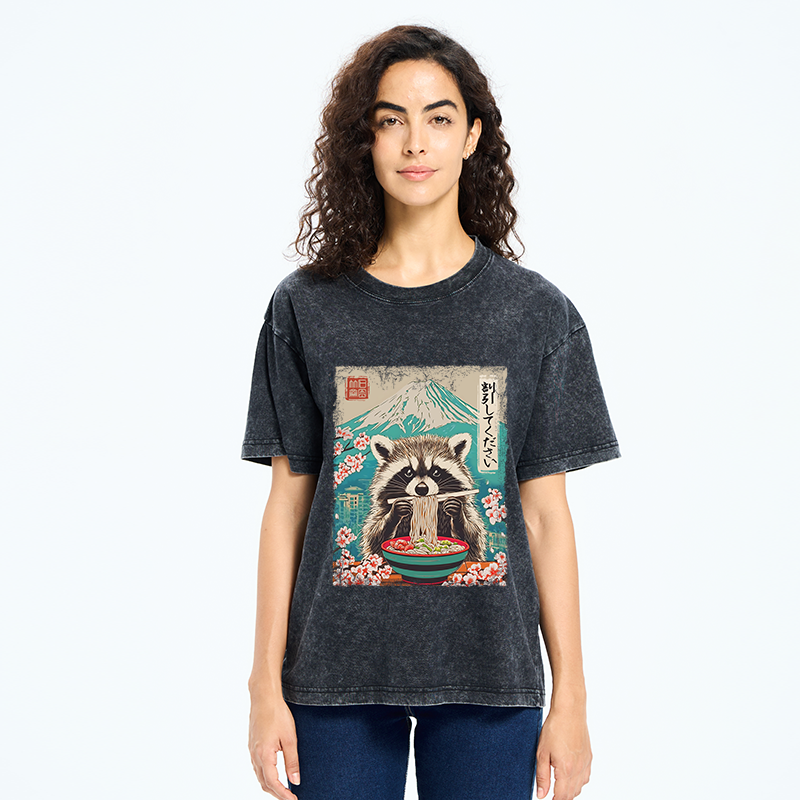 Tokyo-Tiger Please Give Raccoon A Discount Washed T-Shirt