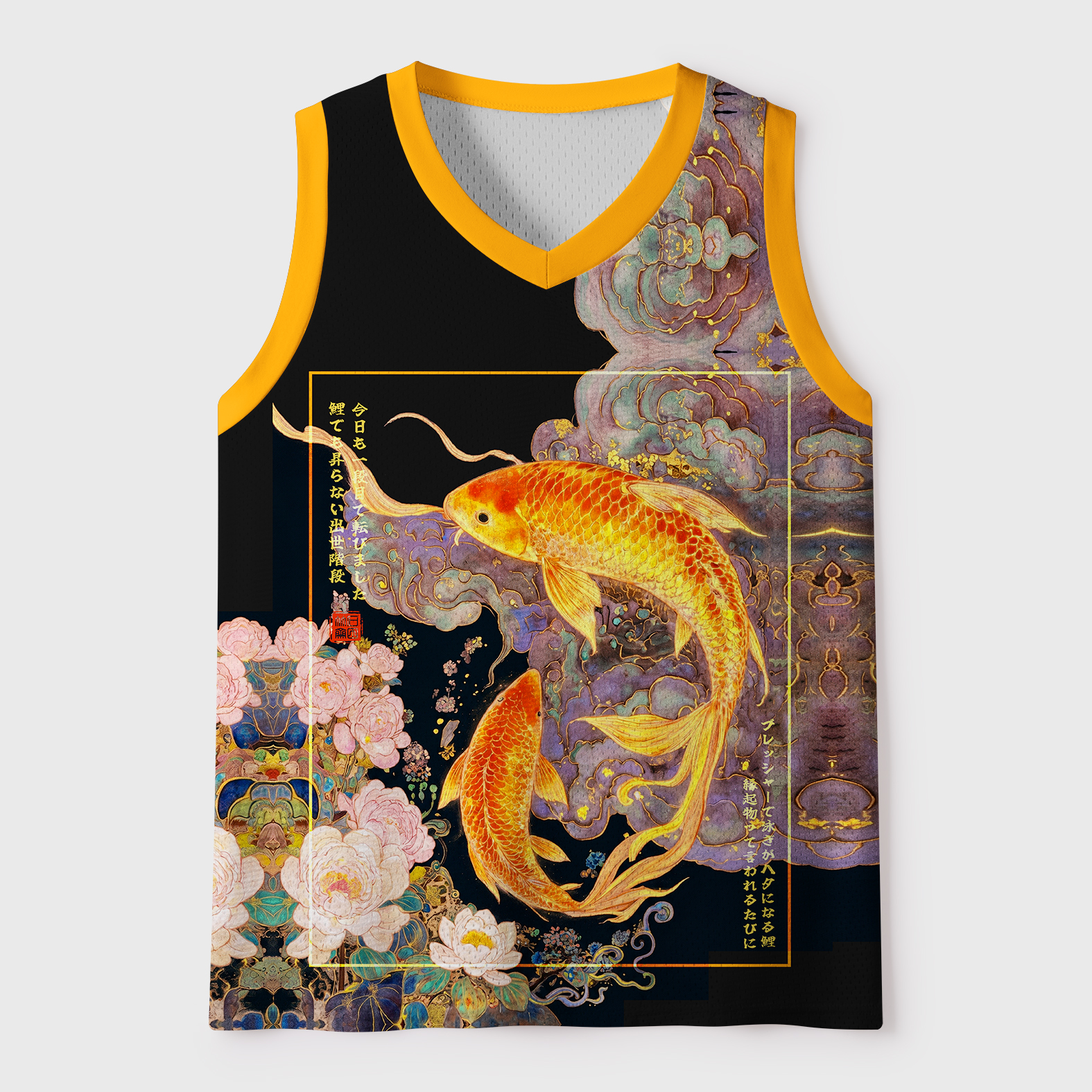 Tokyo-Tiger Beautiful Koi Fish And Flowers Mesh Tank Top
