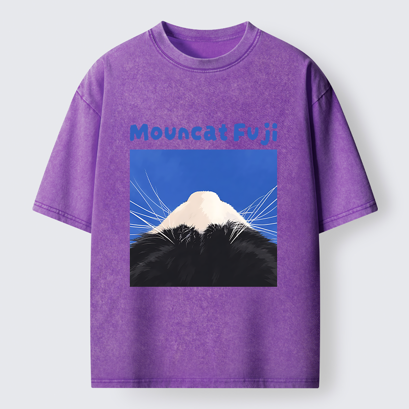 Tokyo-Tiger Cute Cat Fuji Mountain Art Washed T-Shirt