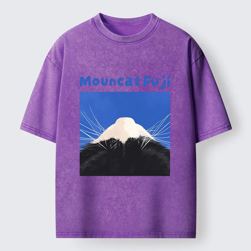 Tokyo-Tiger Cute Cat Fuji Mountain Art Washed T-Shirt