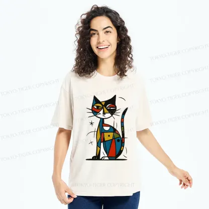 Tokyo-Tiger Abstract Japanese Cat Washed T-Shirt