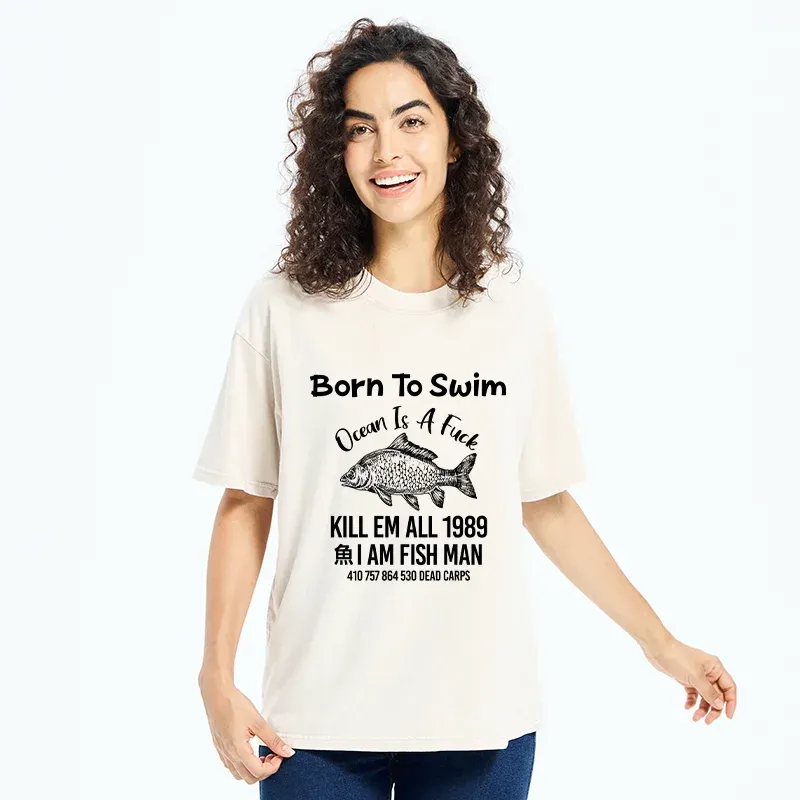 Tokyo-Tiger Born To Swim Funny Washed T-Shirt
