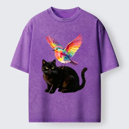 Tokyo‑Tiger Rainbow Bird With Cat Washed T‑Shirt