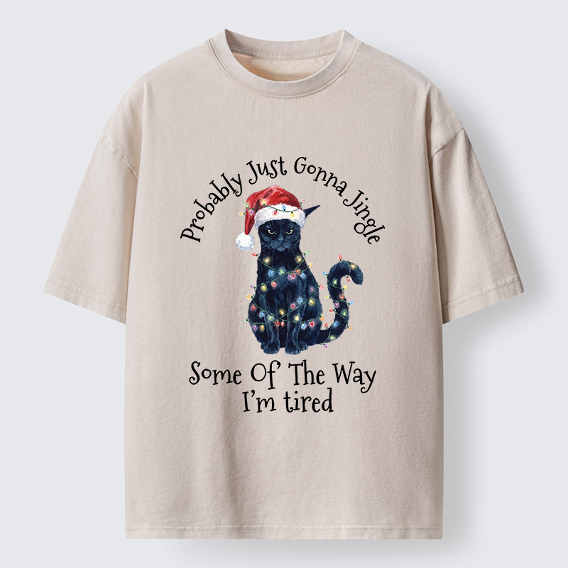 Tokyo-Tiger Tired Christmas Cat Meme Washed T-Shirt