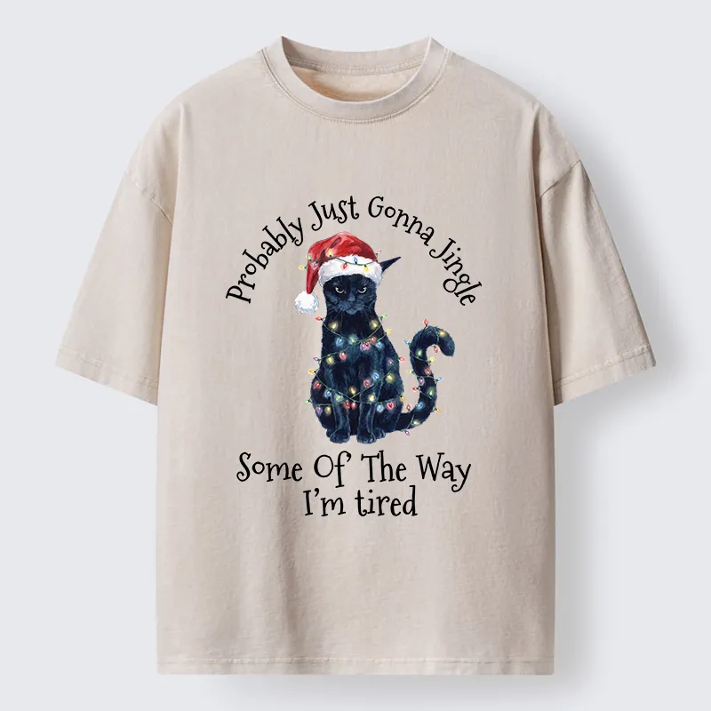 Tokyo-Tiger Tired Christmas Cat Meme Washed T-Shirt