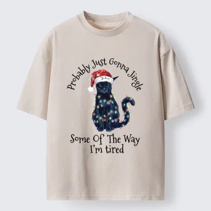 Tokyo-Tiger Tired Christmas Cat Meme Washed T-Shirt