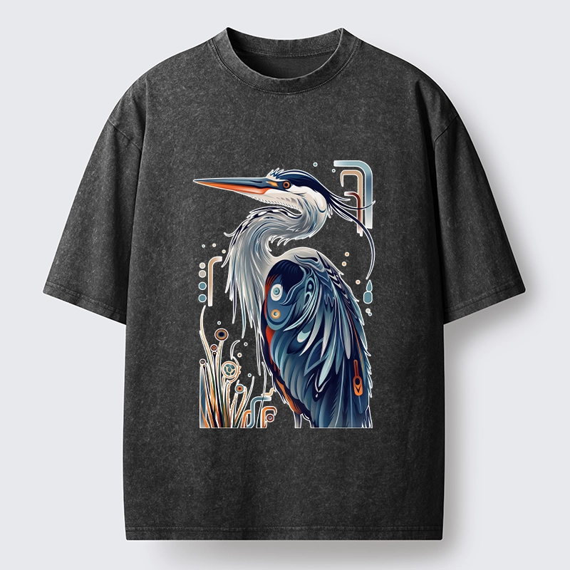 Tokyo-Tiger Stylish Blue Heron Washed T-Shirt
