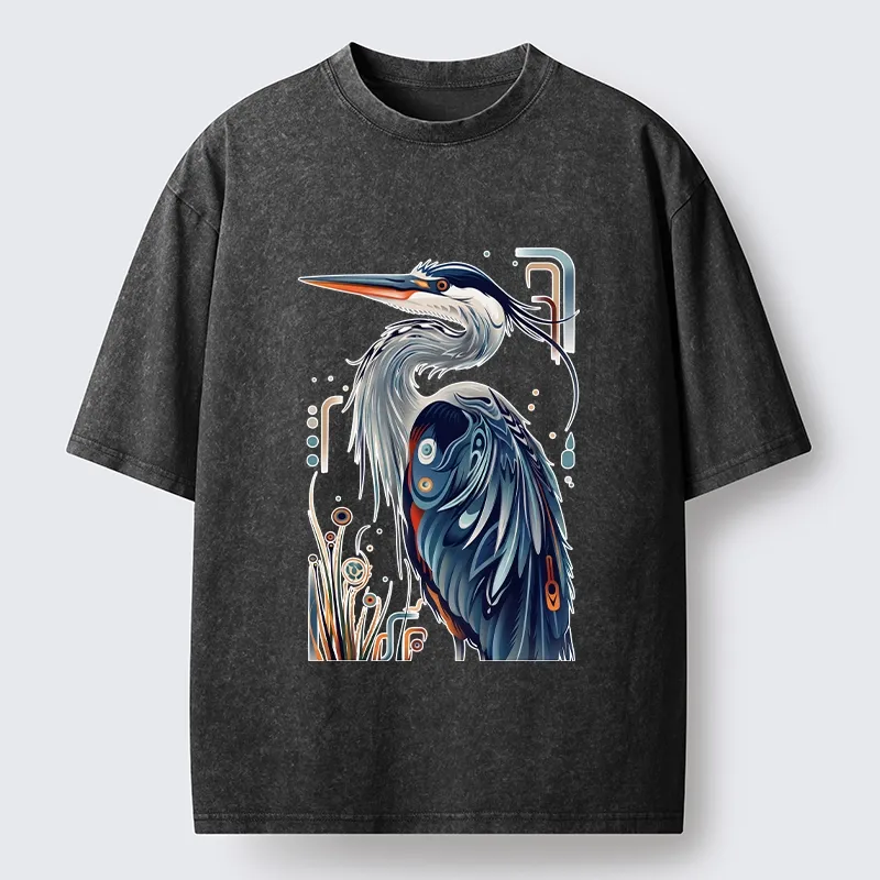 Tokyo-Tiger Stylish Blue Heron Washed T-Shirt