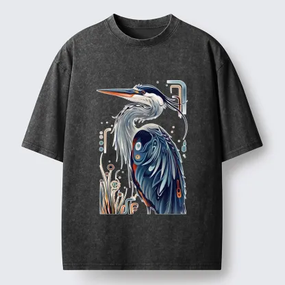 Tokyo-Tiger Stylish Blue Heron Washed T-Shirt