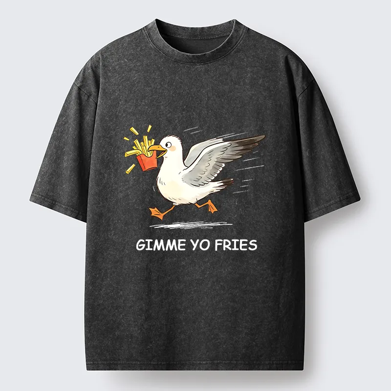 Tokyo‑Tiger Funny Seagull Fries Meme Washed T‑Shirt Sale
