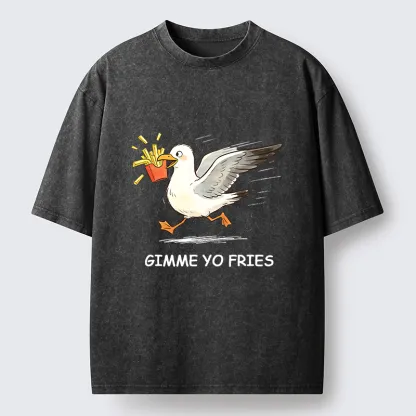 Tokyo-Tiger Funny Seagull Fries Meme Washed T-Shirt