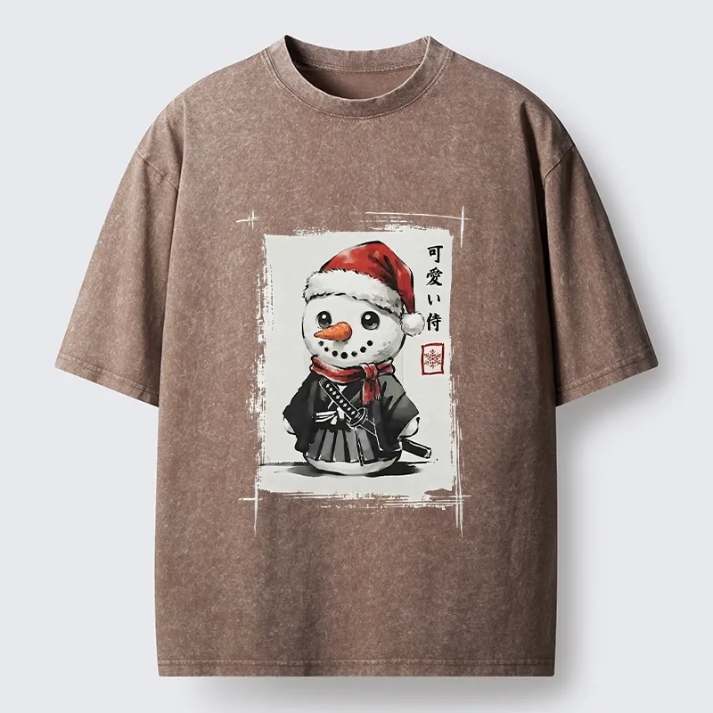 Tokyo‑Tiger Samurai Snowman Washed T‑Shirt