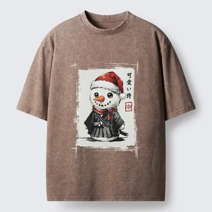 Tokyo‑Tiger Samurai Snowman Washed T‑Shirt
