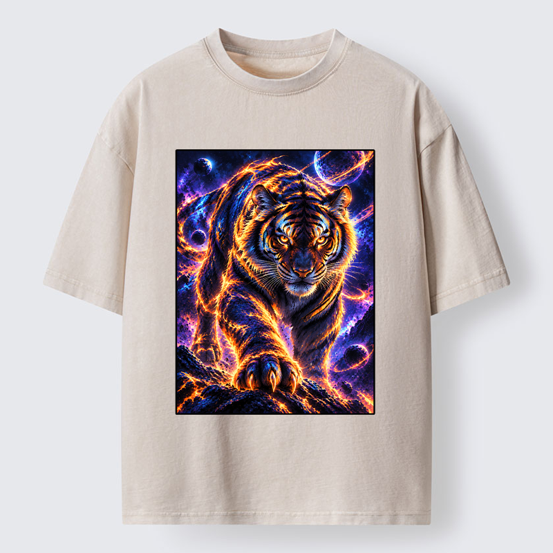 Tokyo-Tiger Cosmic Galaxy Cool Tiger Washed T-Shirt