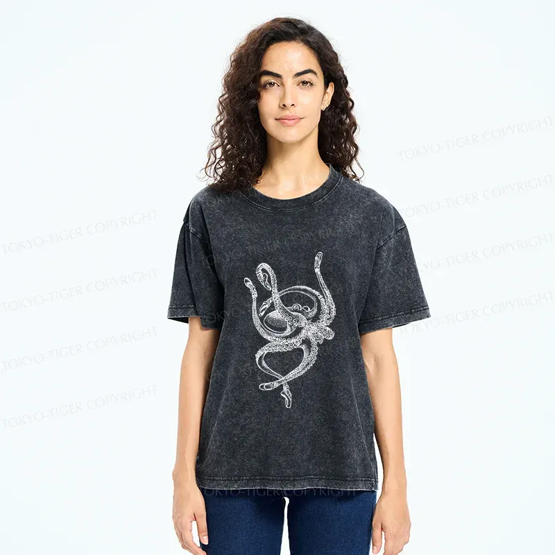 Tokyo-Tiger Octopus Dancing Ballet Washed T-Shirt