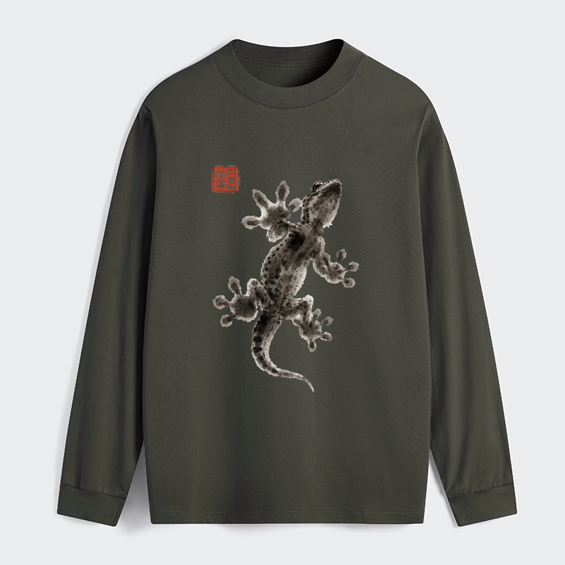 Tokyo-Tiger Minimal Asian Ink Brush Gecko Vibe Classic Long Sleeve T-Shirt