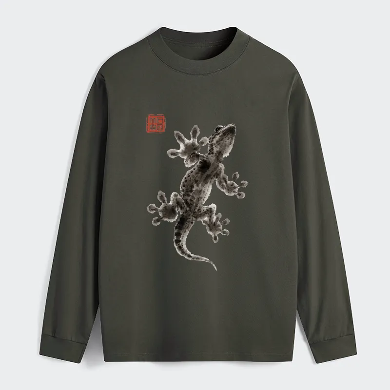 Tokyo-Tiger Minimal Asian Ink Brush Gecko Vibe Classic Long Sleeve T-Shirt