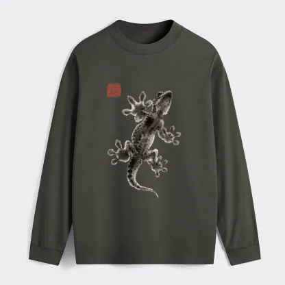 Tokyo-Tiger Minimal Asian Ink Brush Gecko Vibe Classic Long Sleeve T-Shirt