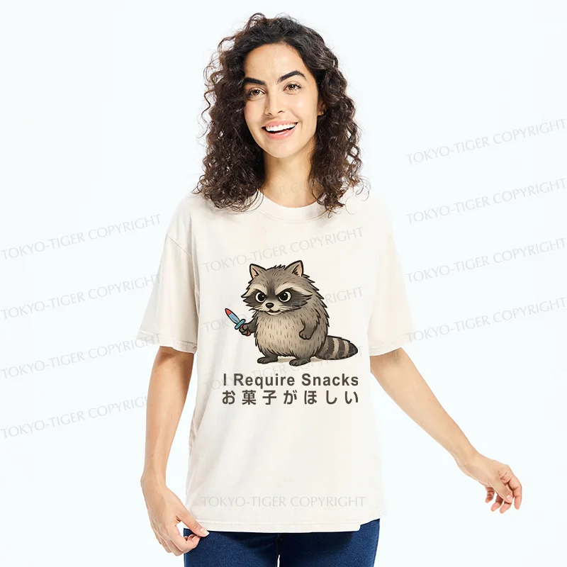Tokyo-Tiger Raccoons Need Snacks Funny Washed T-Shirt