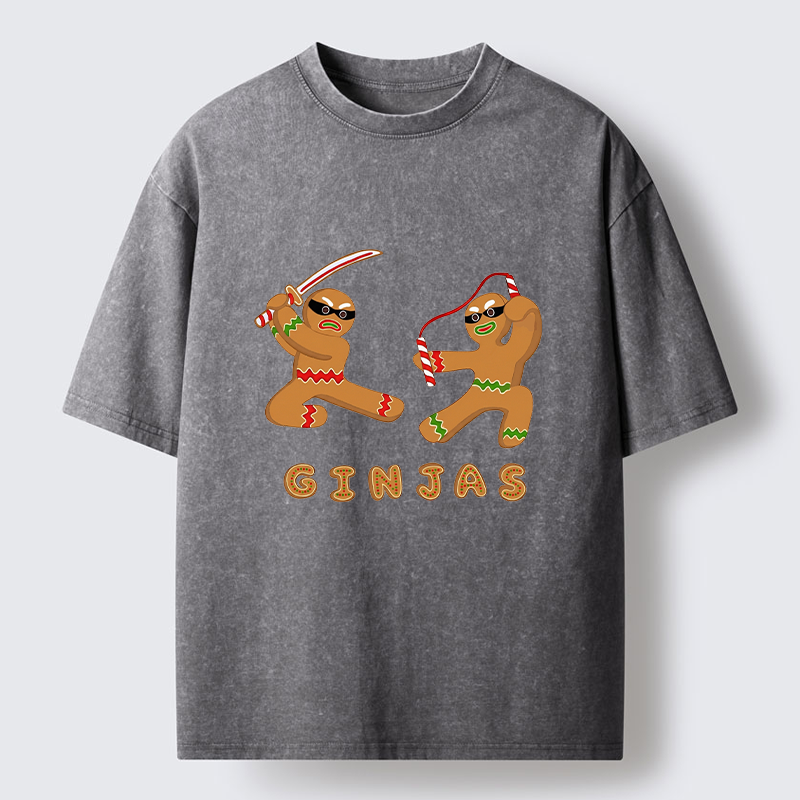Tokyo-Tiger Funny Gingerbread Ninjas Washed T-Shirt
