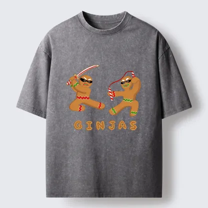 Tokyo-Tiger Funny Gingerbread Ninjas Washed T-Shirt