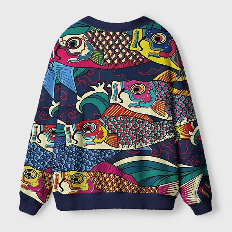 Tokyo-Tiger Colorful Japanese Koinobori Ugly Cardigan Sweater