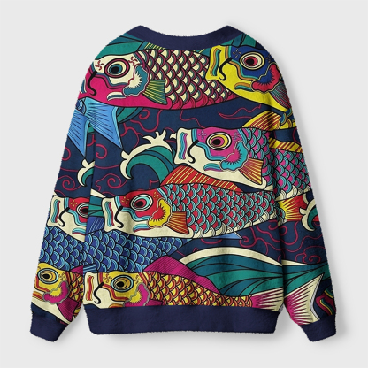 Tokyo-Tiger Colorful Japanese Koinobori Ugly Cardigan Sweater