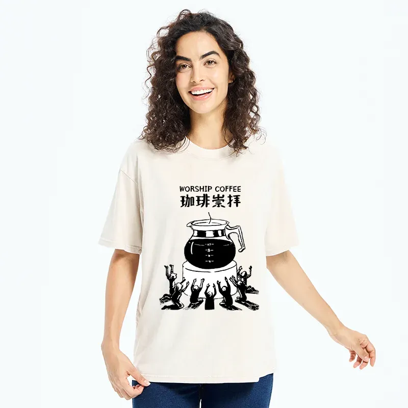 Tokyo-Tiger Worship Coffee Funny Washed T-Shirt