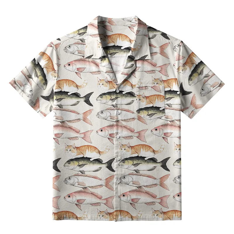 Tokyo-Tiger Funny Cat Riding On Fish Aloha Hawaiian Shirt